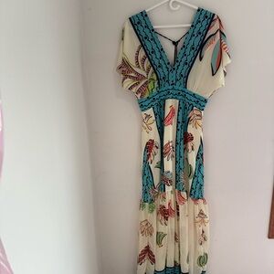 Blue and Pink Flutter Sleeve V-Neck Sundress